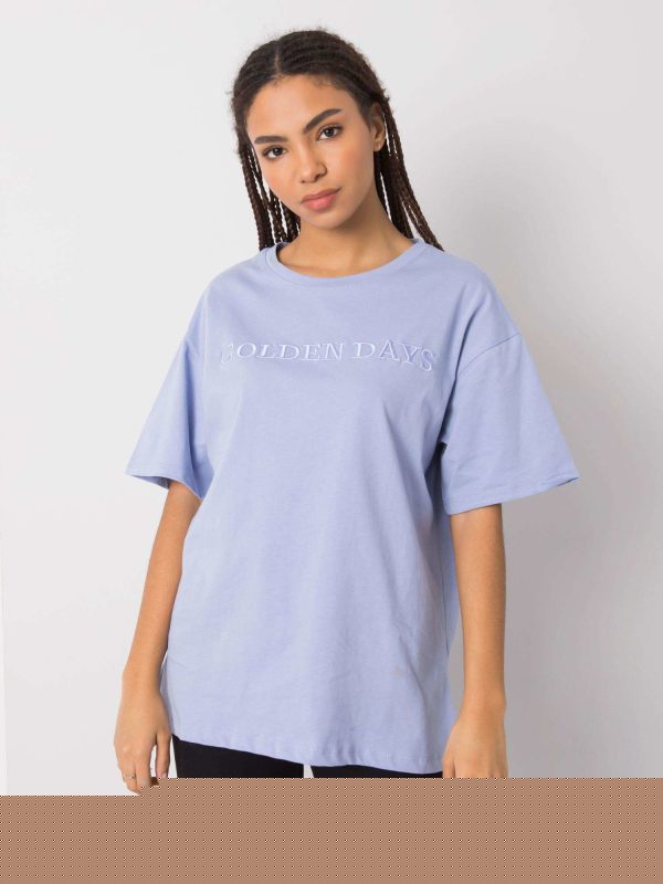 Niebieski t-shirt z napisem Ivonne RUE PARIS