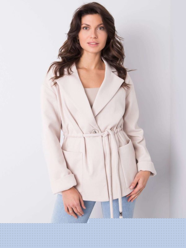 Jasnobeżowy płaszcz z wiązaniem Mareen