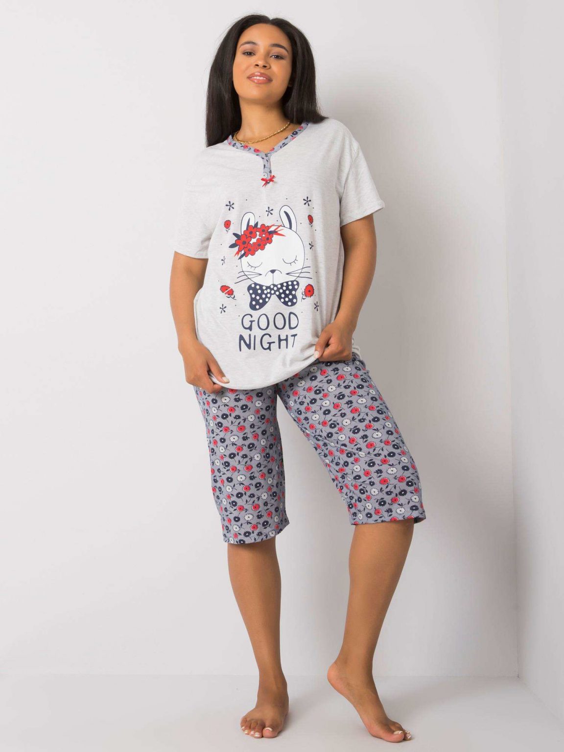 Jasnoszary komplet do spania plus size