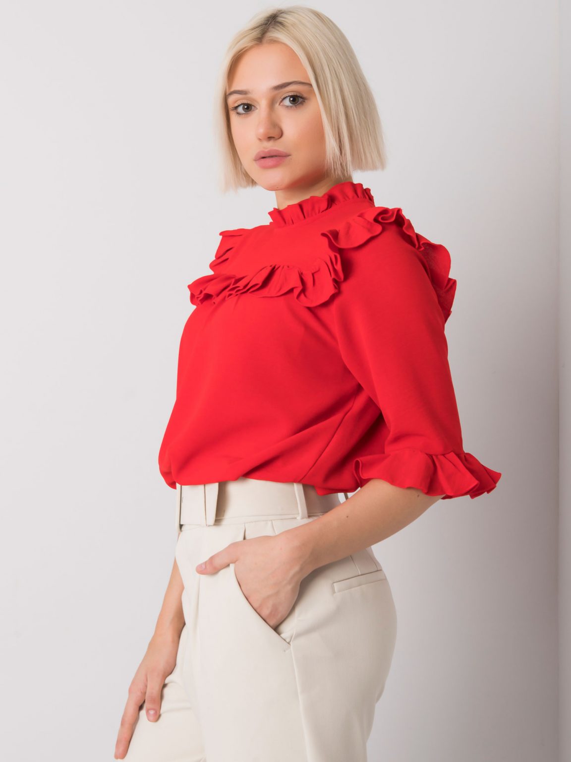 Czerwona bluzka z falbankami Limassol RUE PARIS