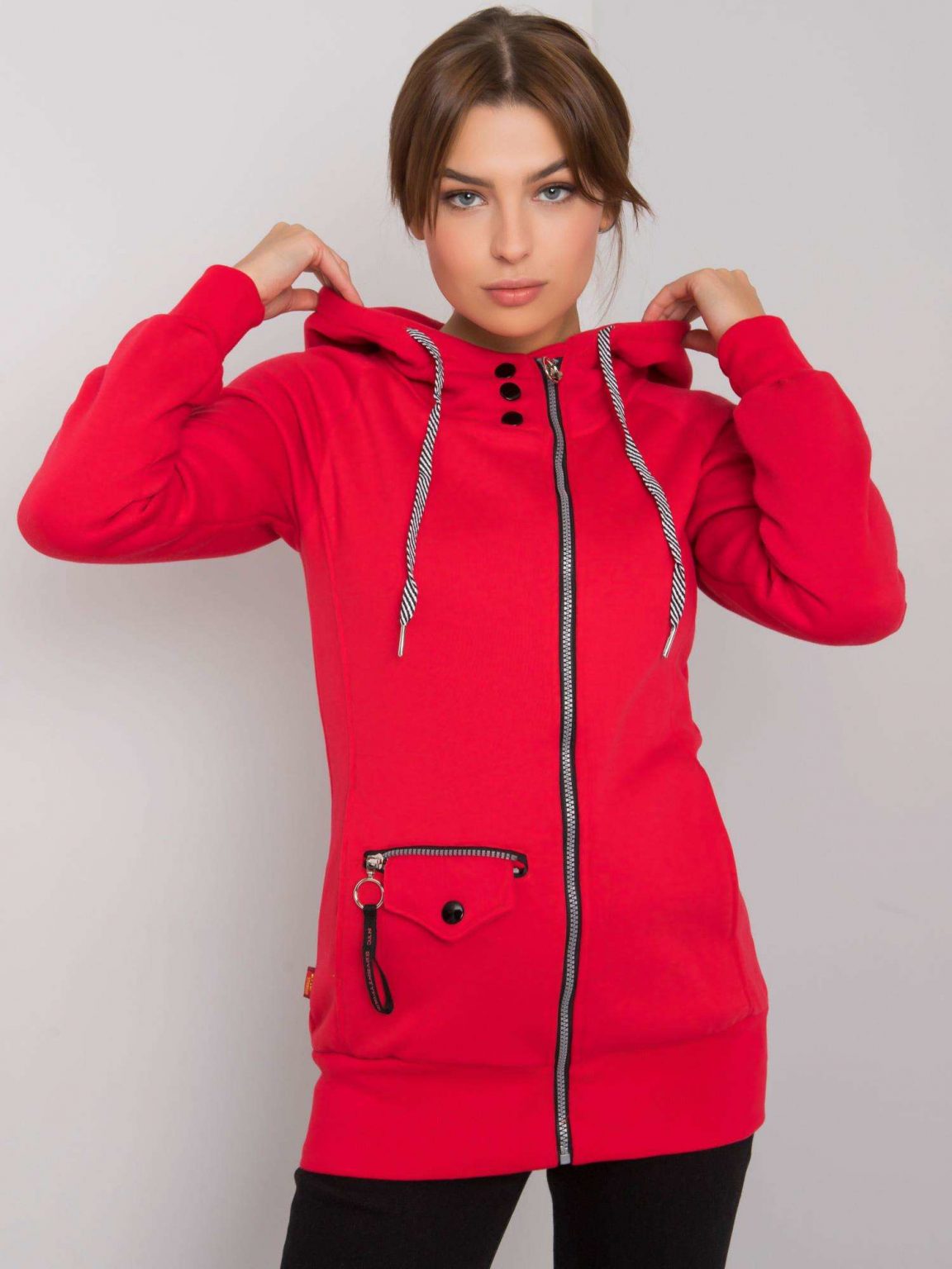 Czerwona rozpinana bluza z kapturem Dessie