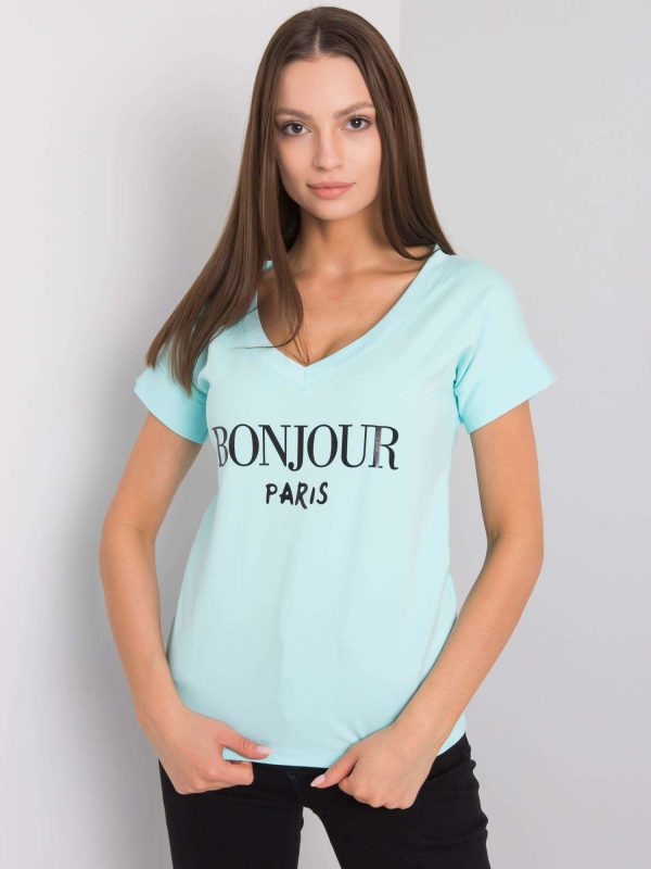 Miętowy t-shirt z napisem Emille