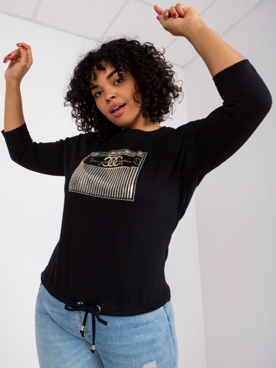 Czarna bluzka plus size na co dzień z bawełny Rosie