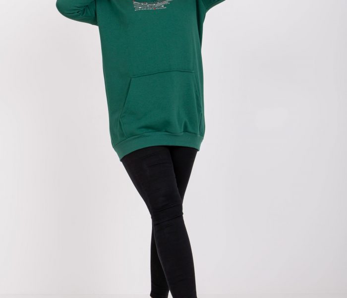 Hurtownia Ciemnozielona dresowa bluza plus size z długim rękawem Desiree