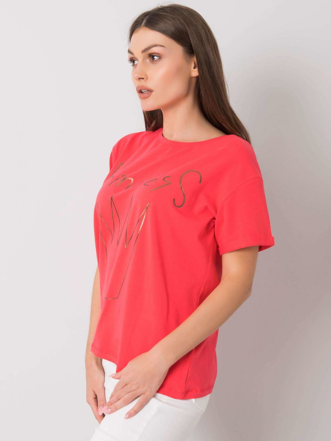 Koralowy t-shirt z nadrukiem Aosta