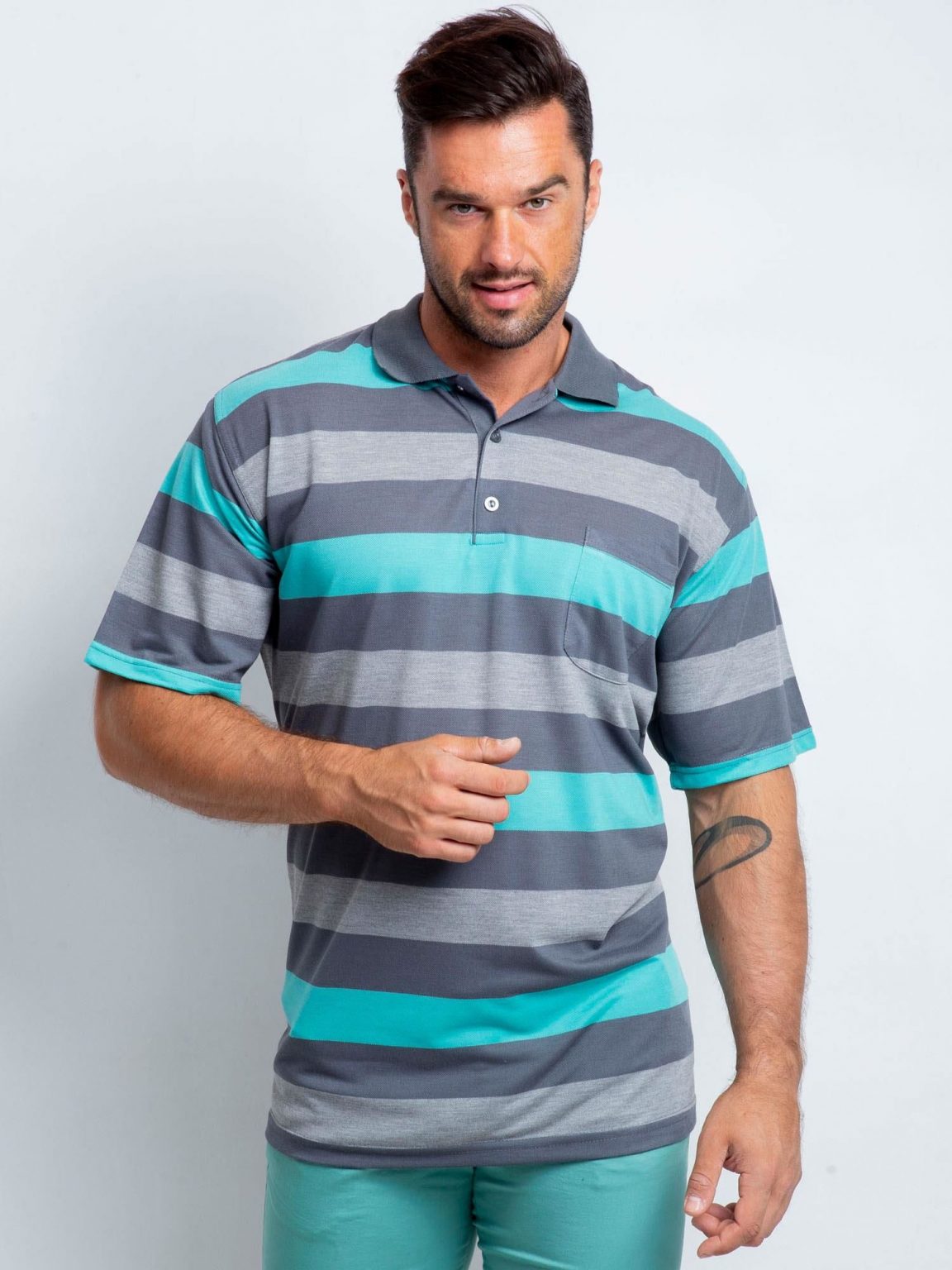 Szaro-turkusowa męska koszulka polo plus size Crowdy