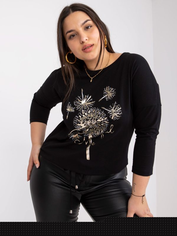 Czarna bluzka plus size z printem Agathe