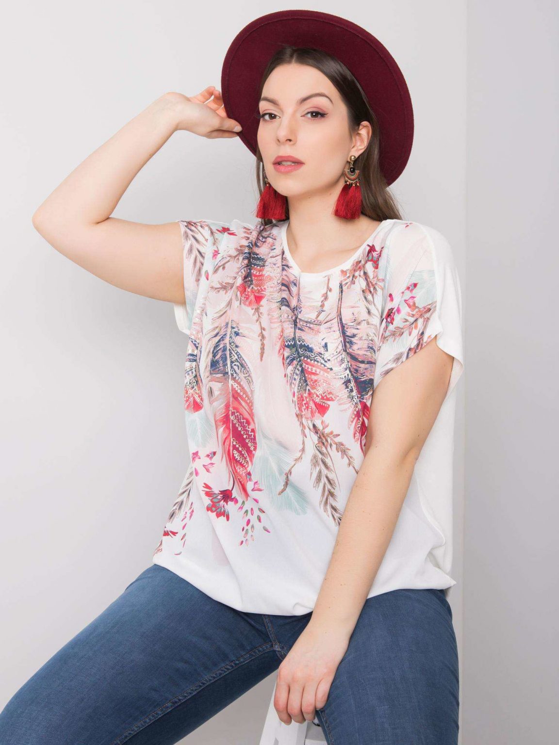 Biała bluzka plus size z nadrukiem Hellen