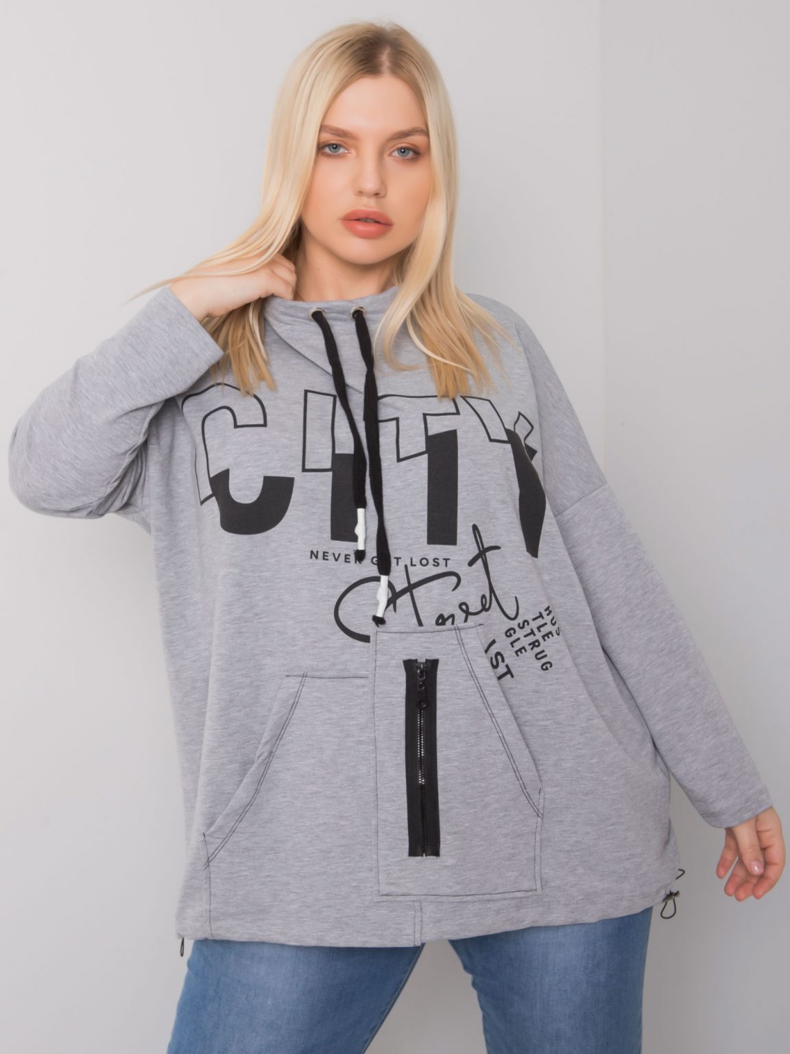 Szara melanżowa bluza plus size bez kaptura Hackney