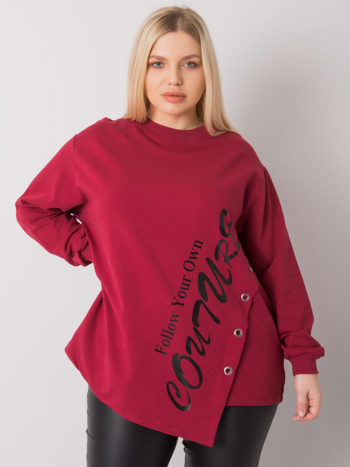 Bordowa bluzka asymetryczna plus size Elfriede