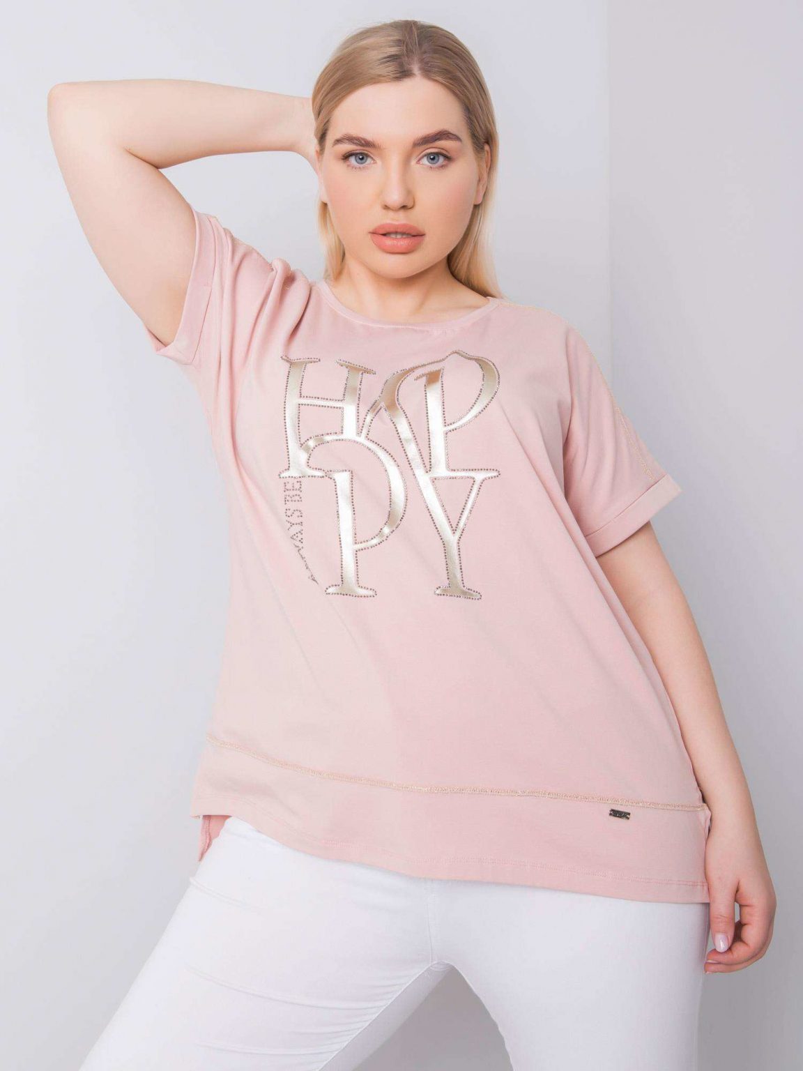 Brudnoróżowa bluzka plus size z aplikacjami Heidi