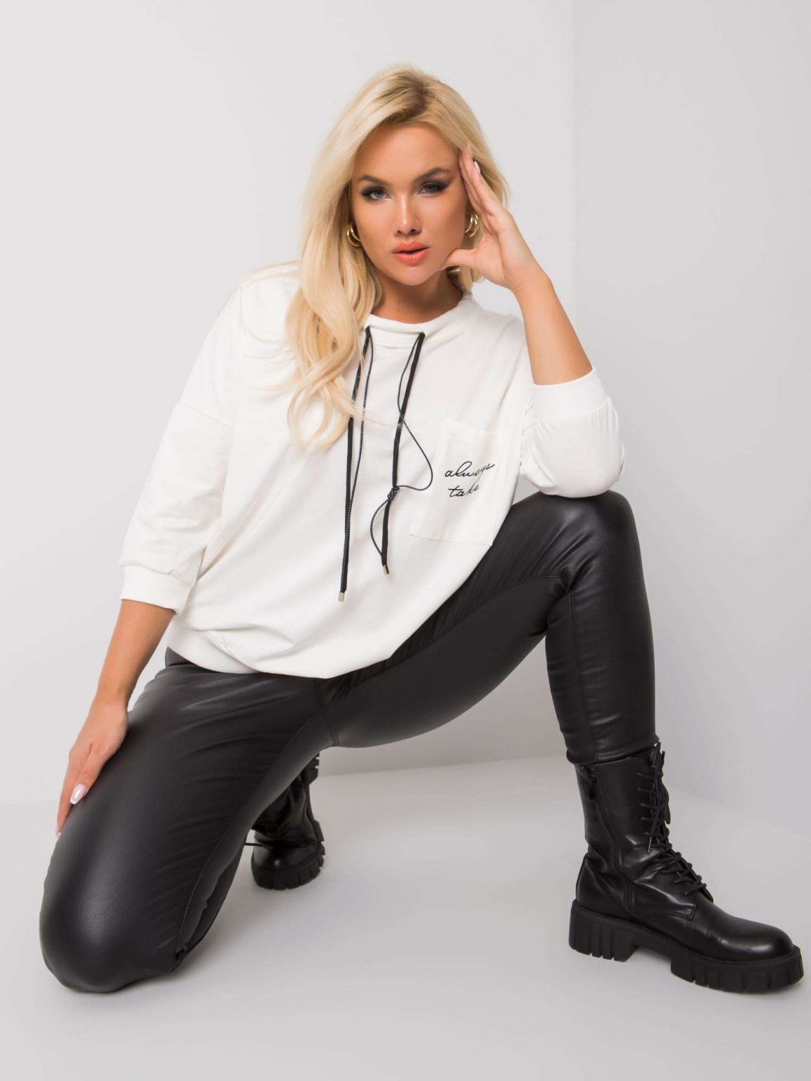 Ecru bawełniana bluza plus size Shelly