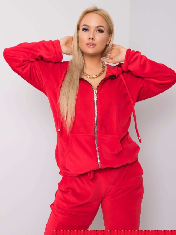 Czerwony welurowy komplet plus size Michell