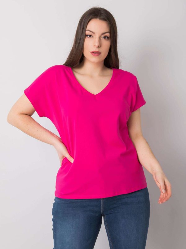 Fuksjowy t-shirt plus size z dekoltem V Cassie