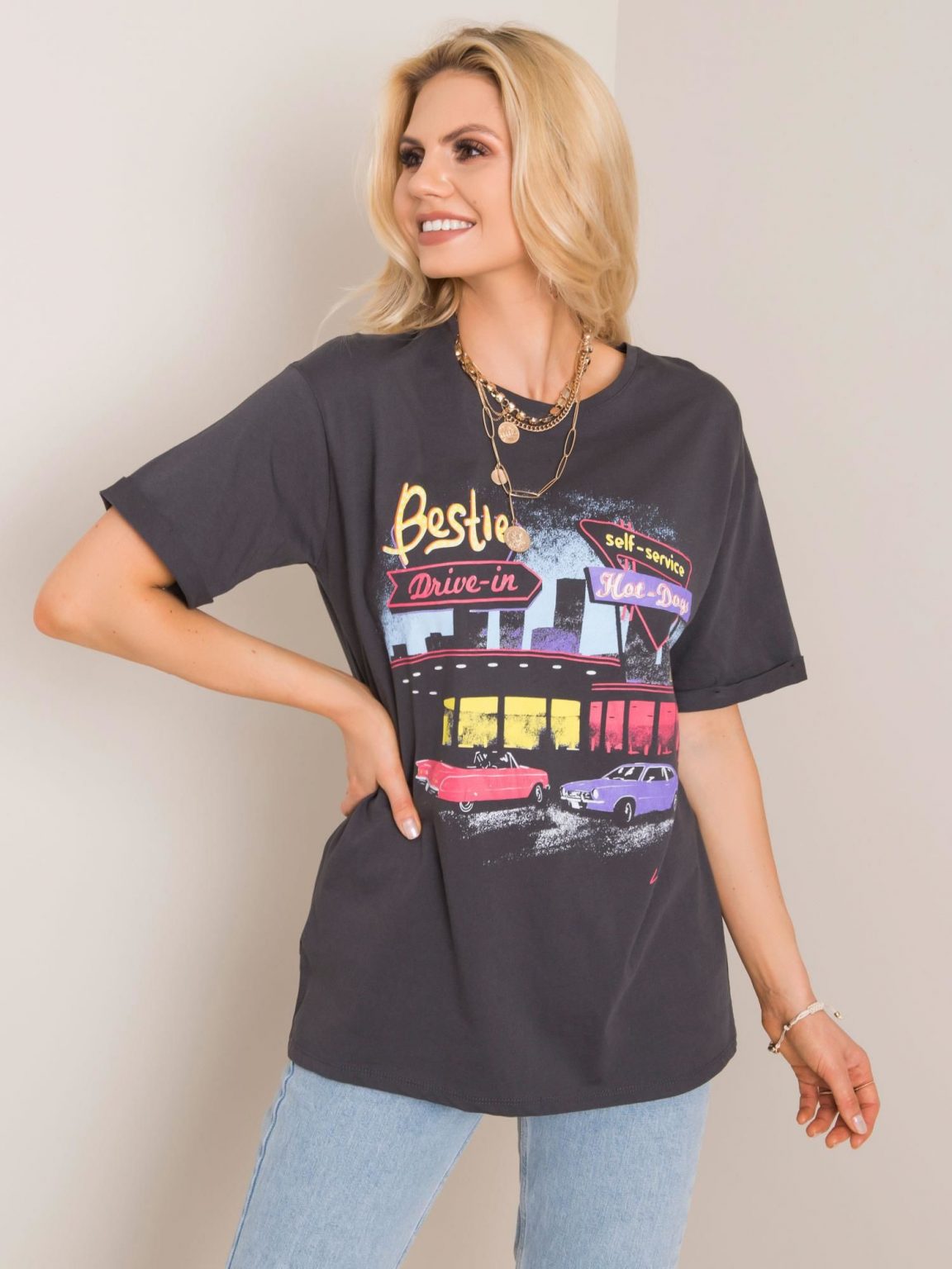 Grafitowy t-shirt Drive RUE PARIS