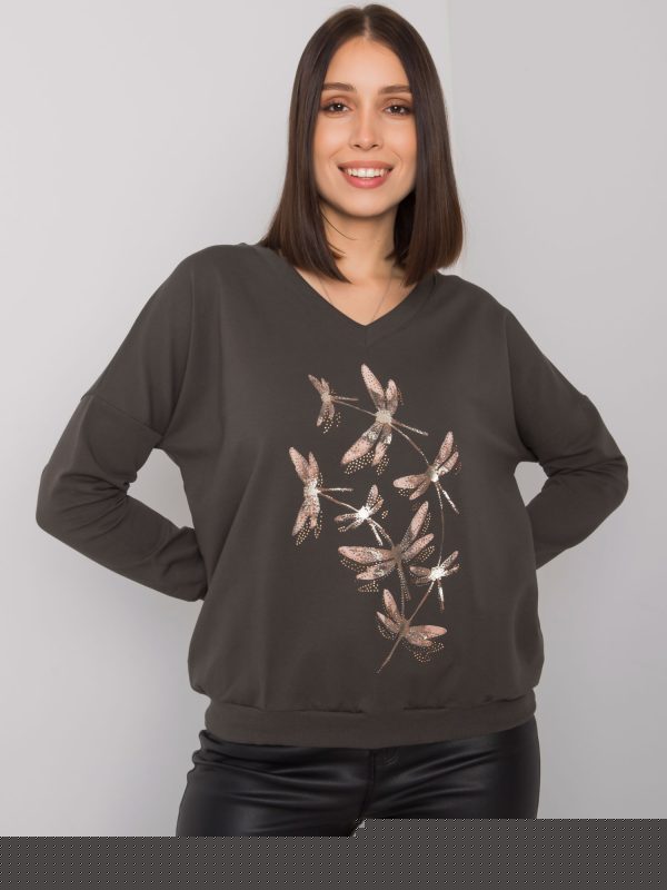 Ciemna khaki bluza plus size z dżetami Michella