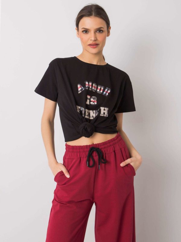 Czarny t-shirt z napisem Elani