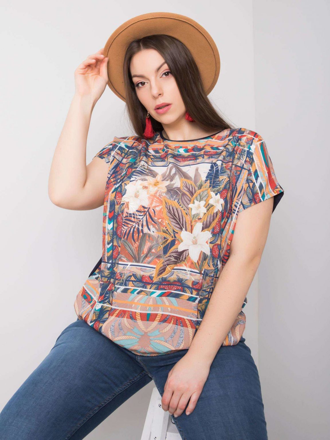 Granatowo-beżowa bluzka plus size Gabrielle