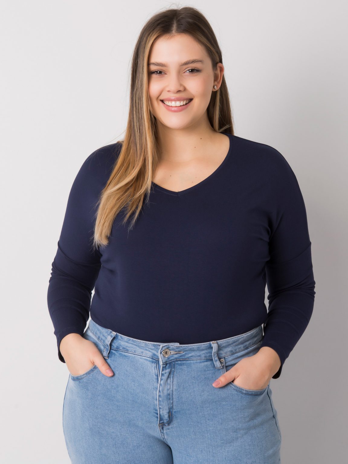 Granatowa gładka bluzka plus size Elisa