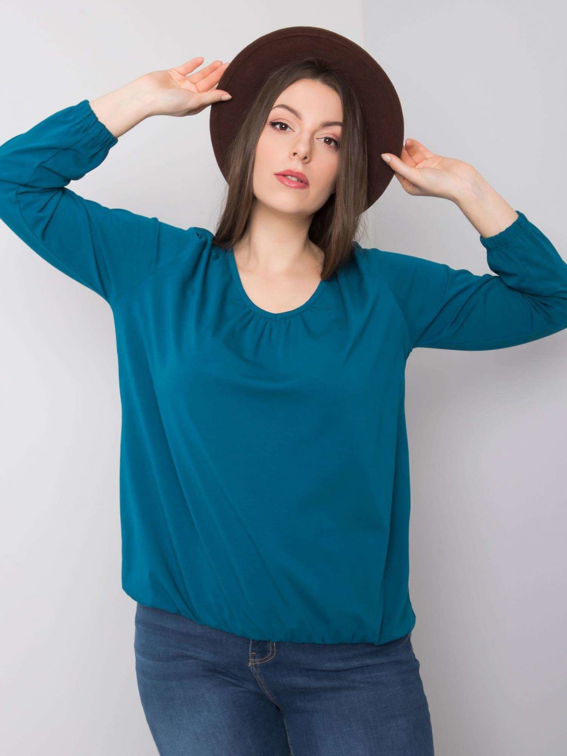 Morska bluzka plus size z długim rękawem Hailey
