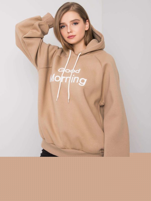 Ciemnobeżowa ocieplana bluza oversize z kapturem Alice