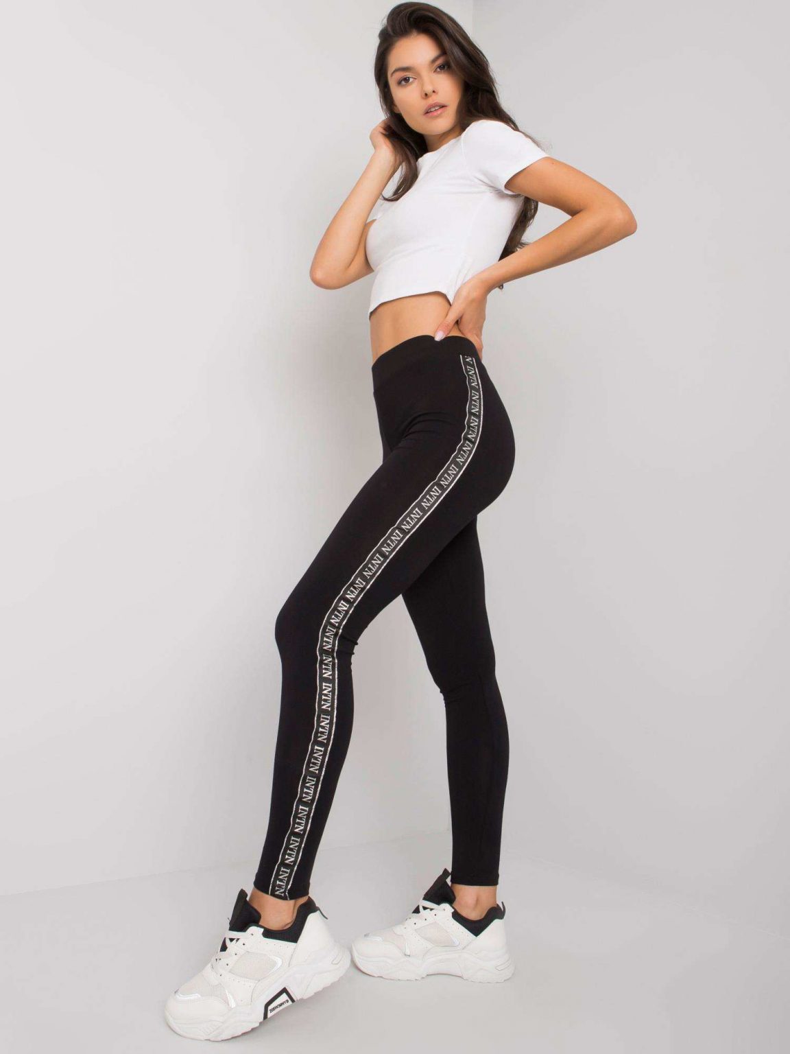 Czarno-srebrne legginsy z lampasami Akemi RUE PARIS