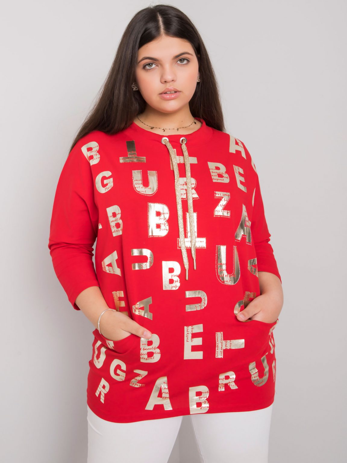 Czerwona bluzka plus size z nadrukiem Keziah