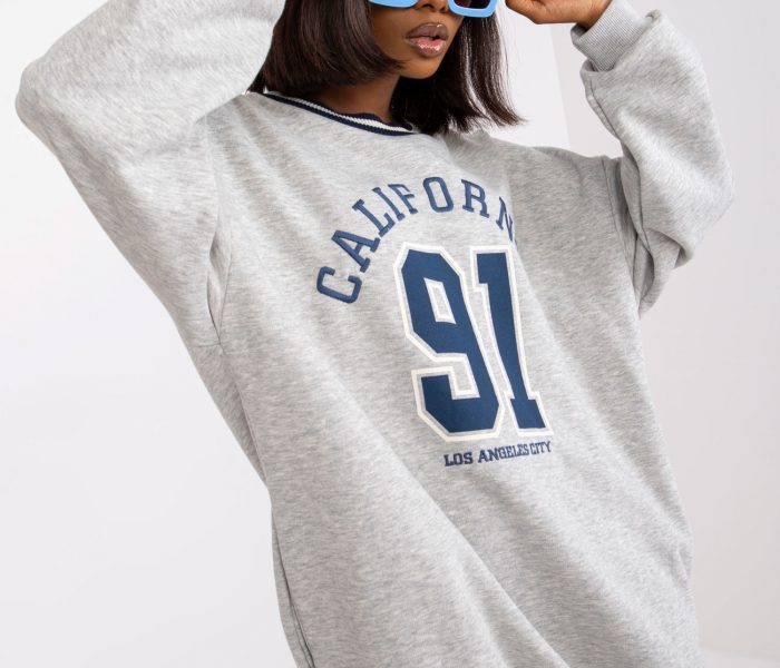 Hurtownia Szara melanżowa dresowa bluza oversize z printem Suzanne