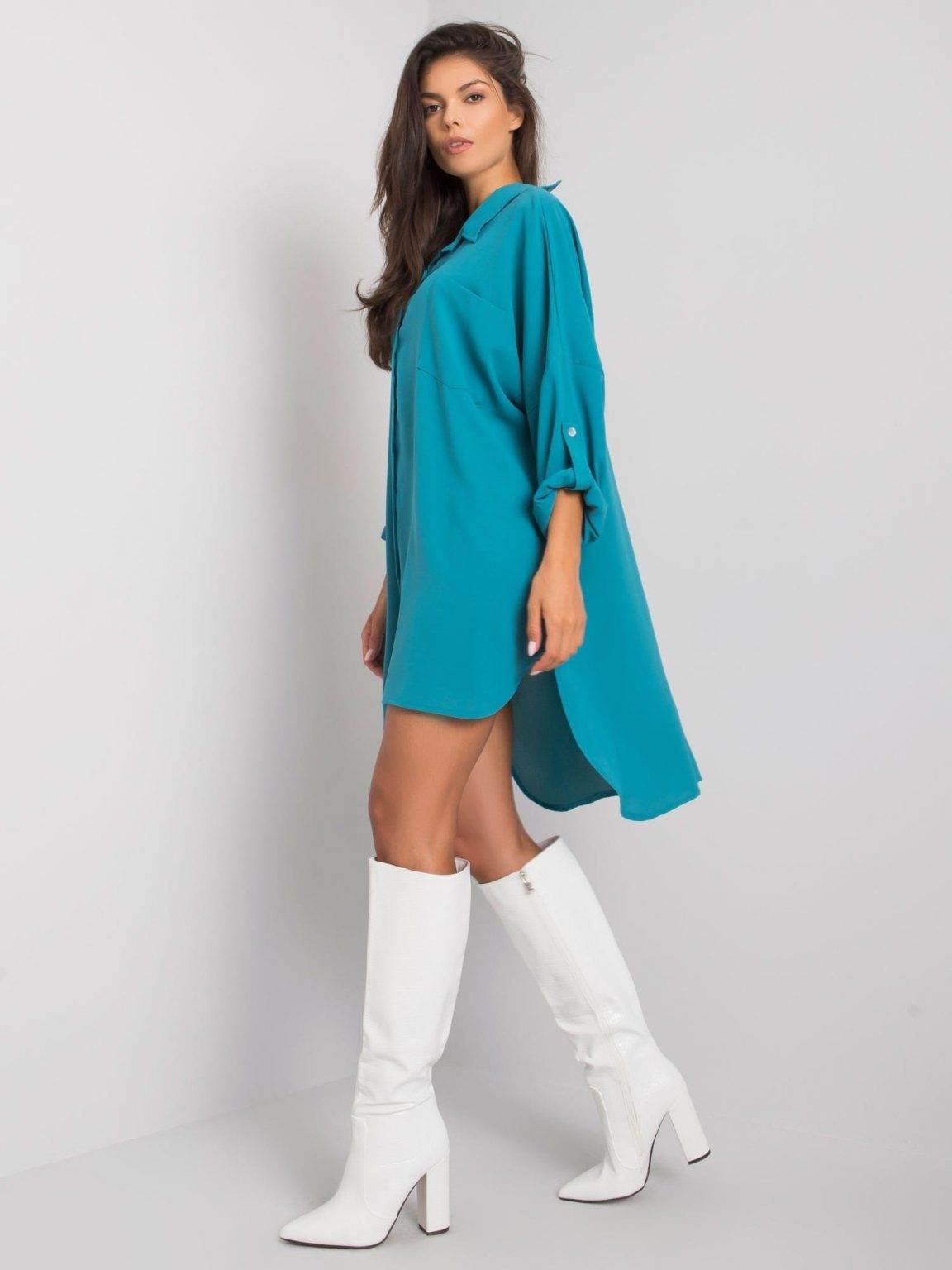 Ciemnomiętowa sukienka oversize Elaria