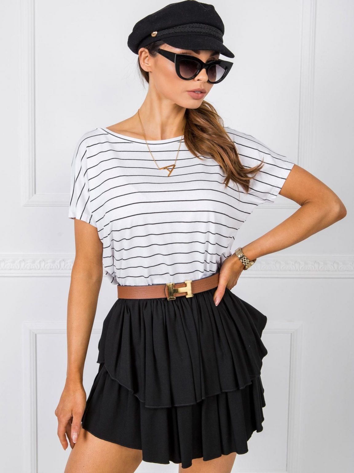 Biało-czarny t-shirt Natasha RUE PARIS