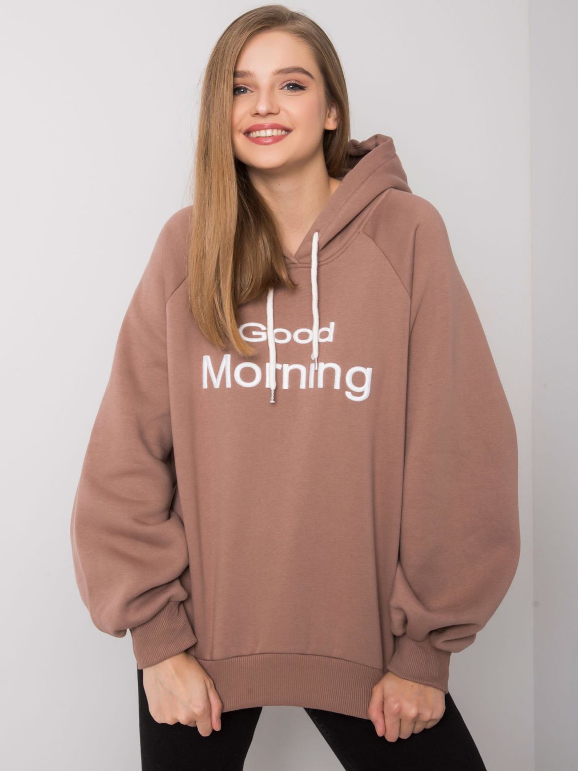 Jasnobrązowa ocieplana bluza oversize z kapturem Alice