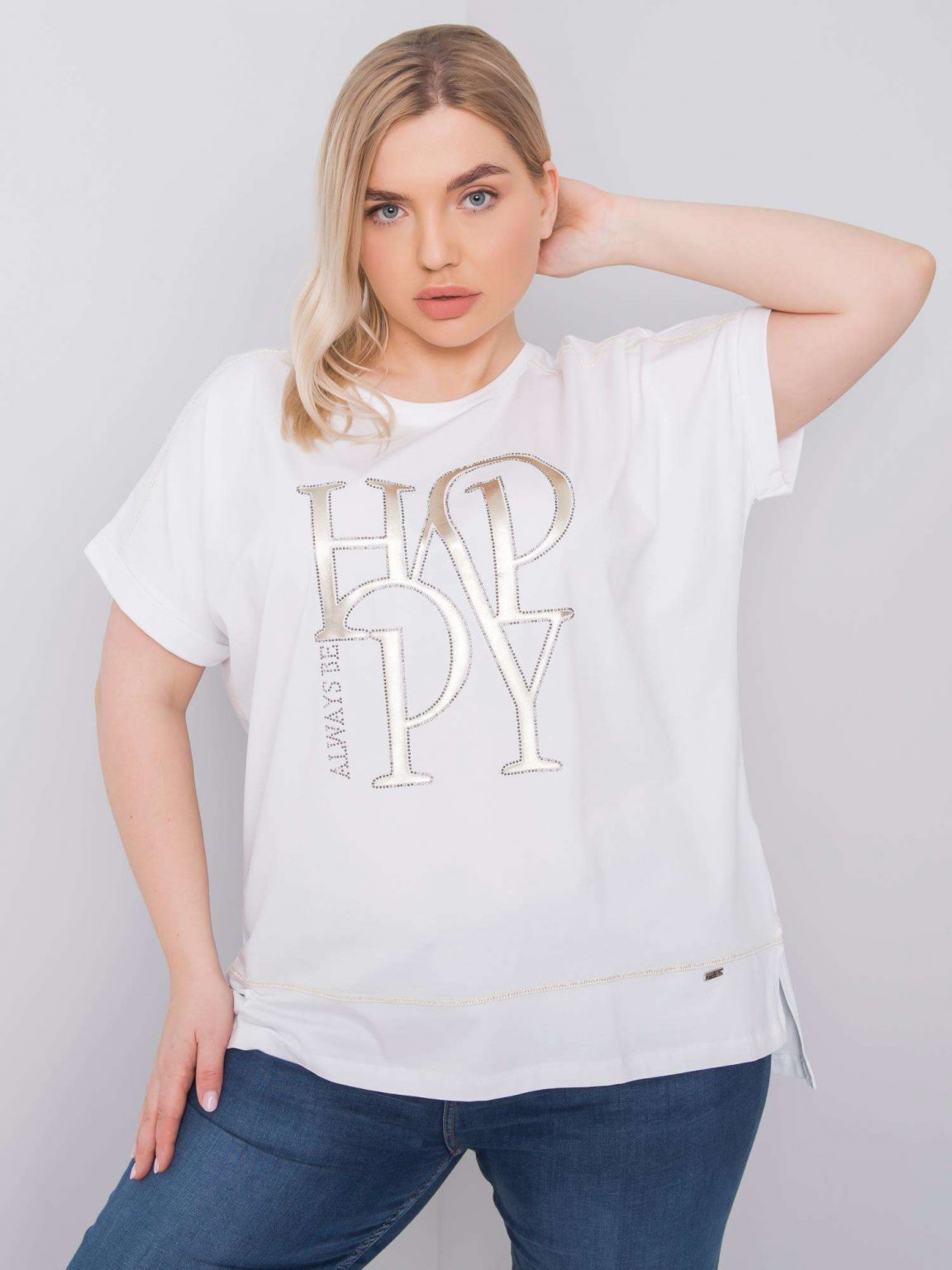 Biała bluzka plus size z aplikacjami Heidi