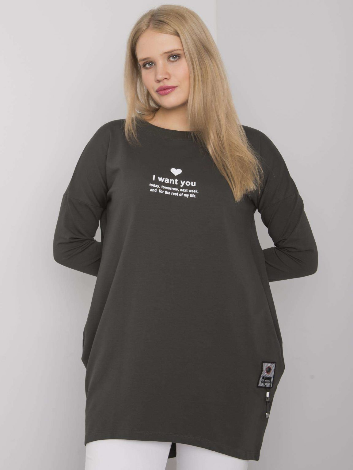 Ciemna khaki tunika plus size z bawełny Maurita