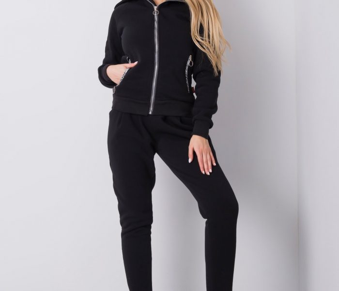 Hurtownia Czarny casualowy dres z wysoko zapinanym kapturem