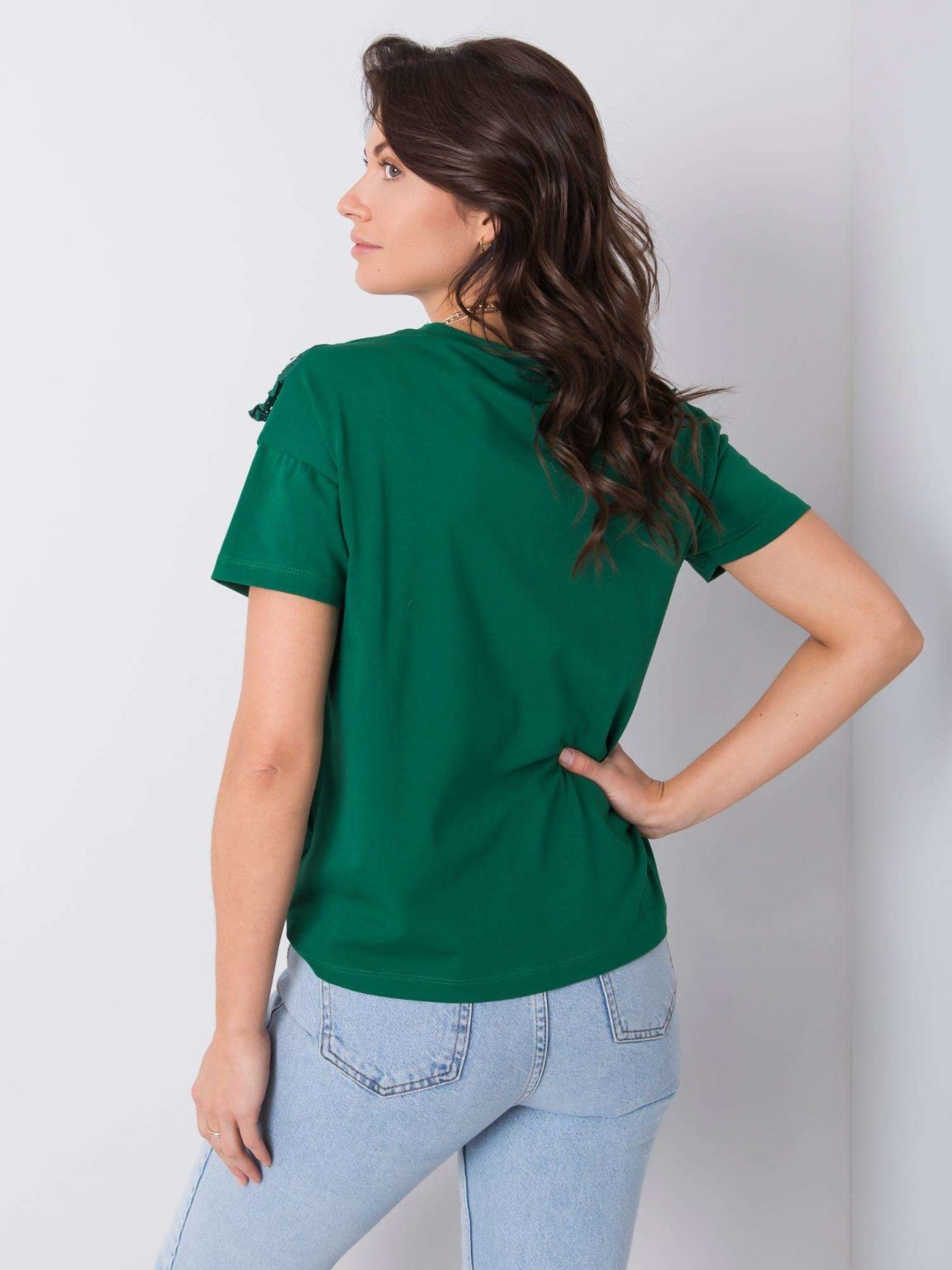 Ciemnozielony t-shirt z falbanami Mylene