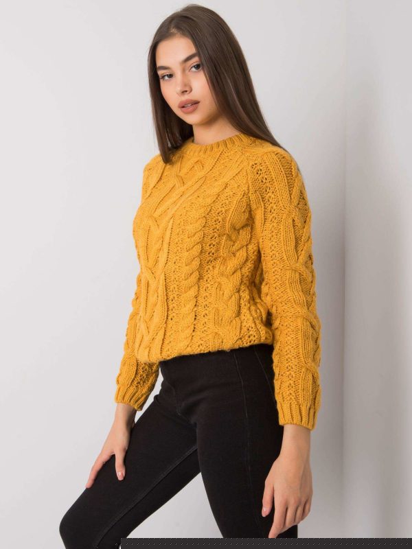 Musztardowy sweter w warkocze Milford RUE PARIS