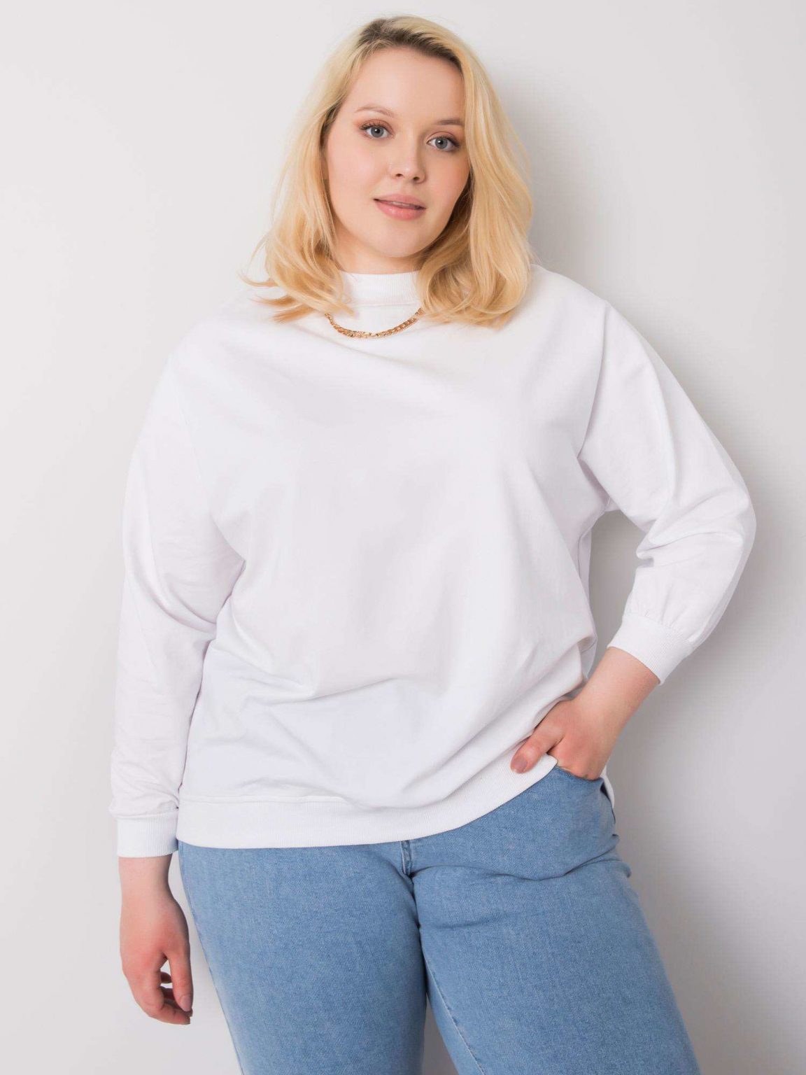 Biała dresowa bluza plus size bez kaptura Harmony