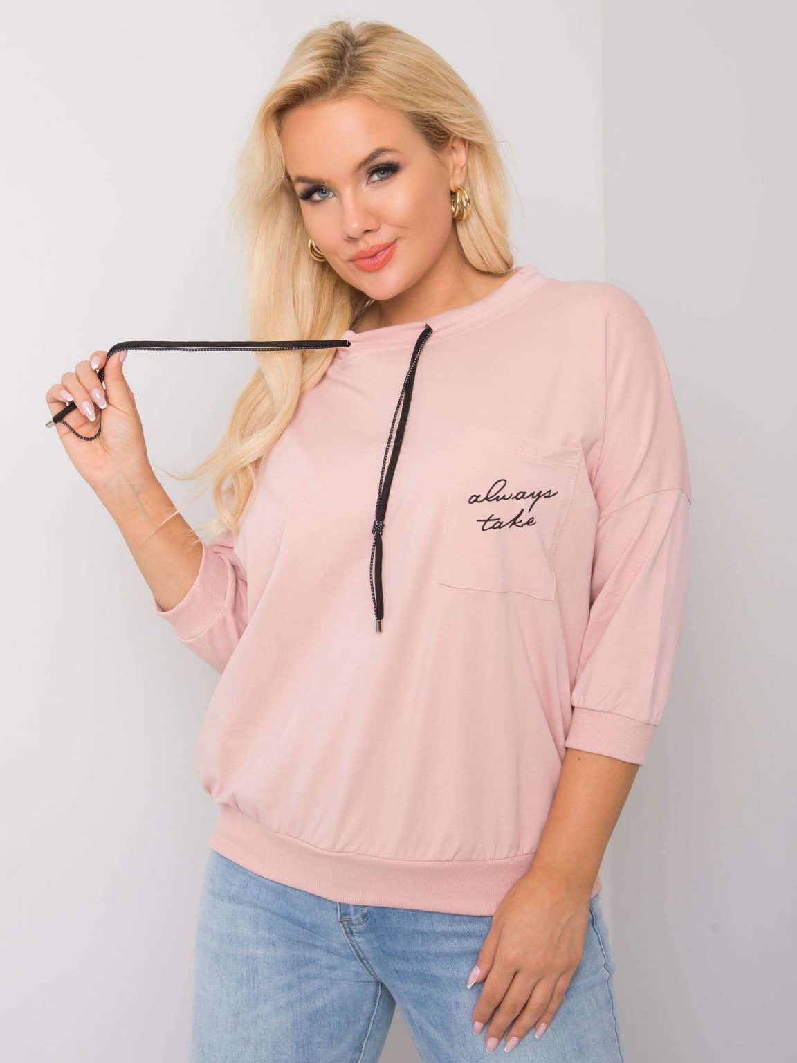 Brudnoróżowa bawełniana bluza plus size Shelly