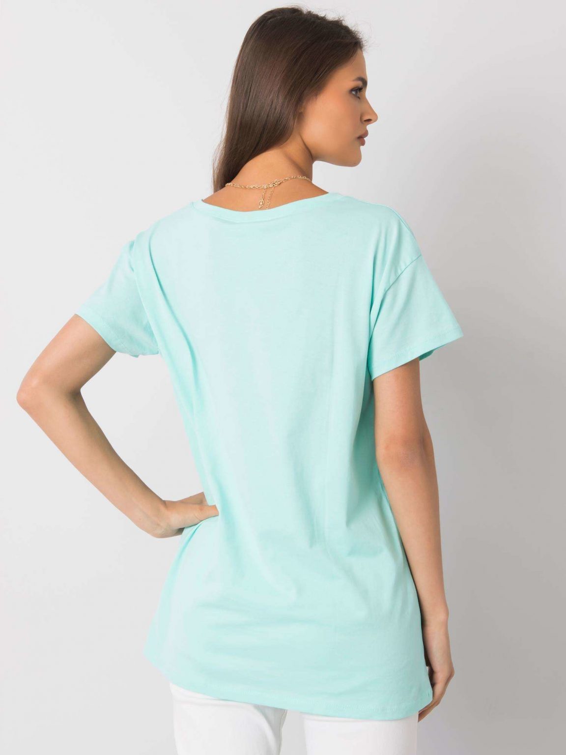 Miętowy t-shirt z napisem Denma