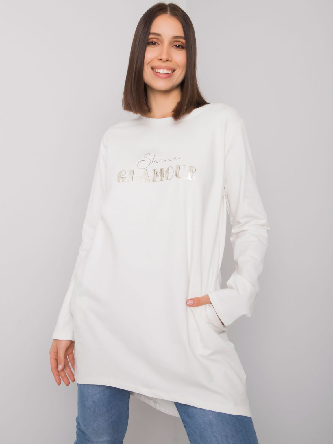 Ecru tunika plus size z kieszeniami Alexiah