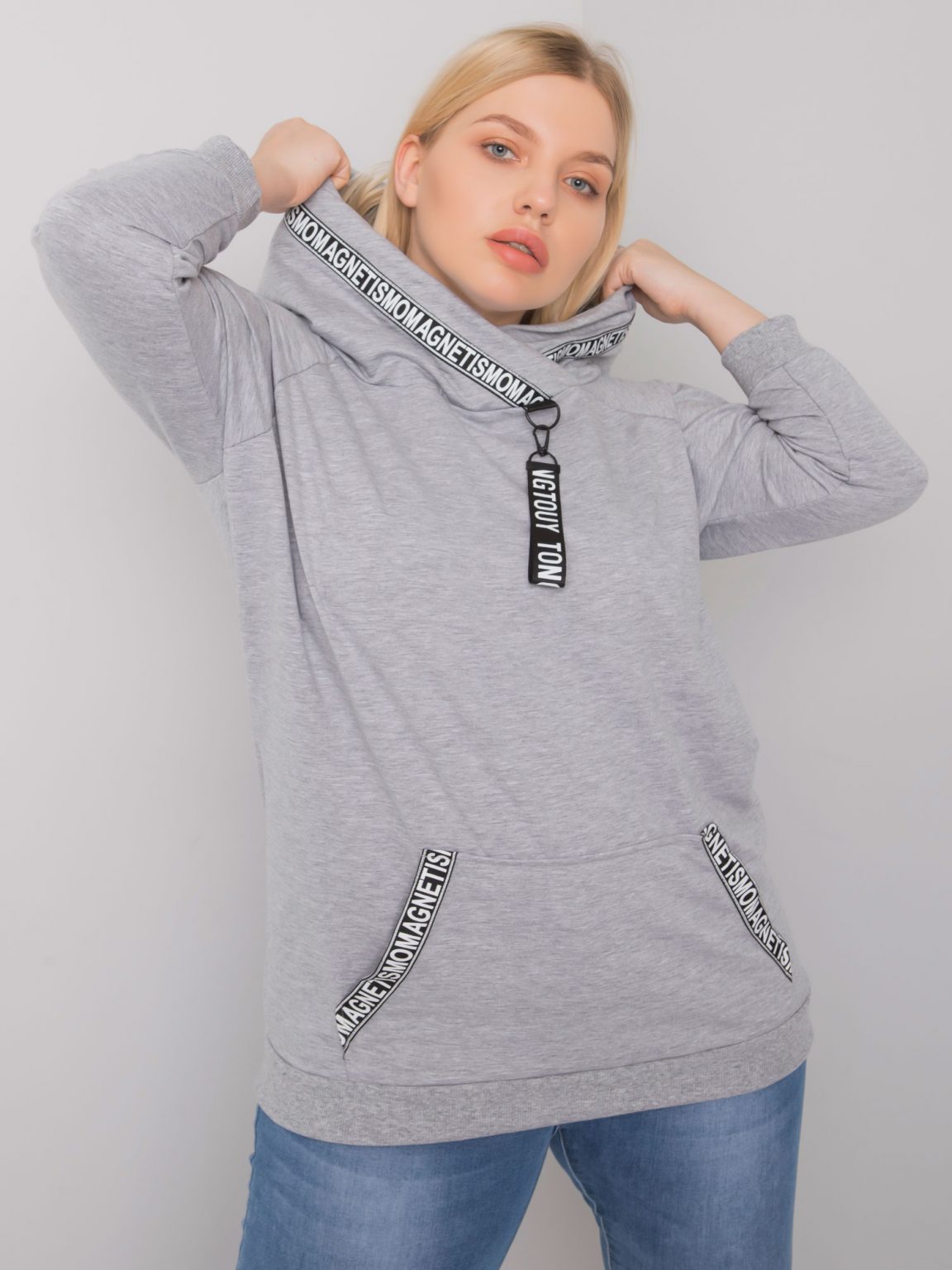 Szara melanżowa bluza z kapturem plus size Jordynn