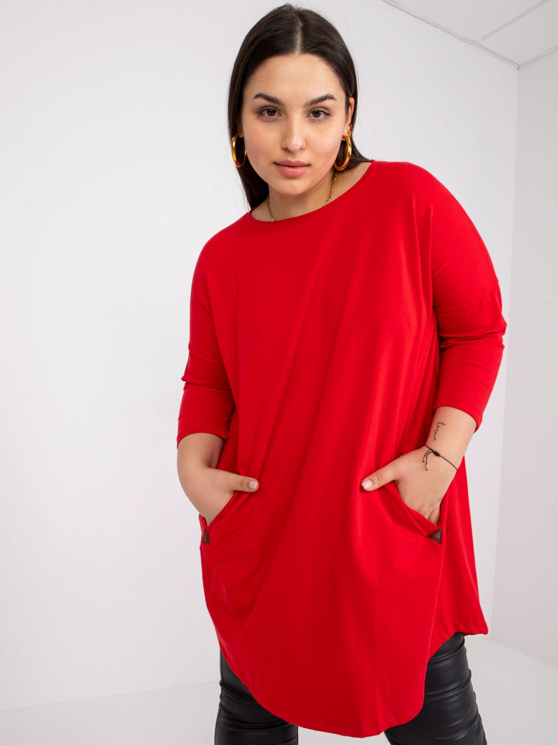 Czerwona tunika dresowa plus size Aline