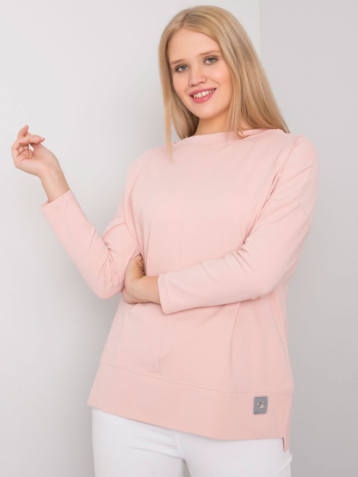 Brudnoróżowa gładka bluzka plus size Kalise