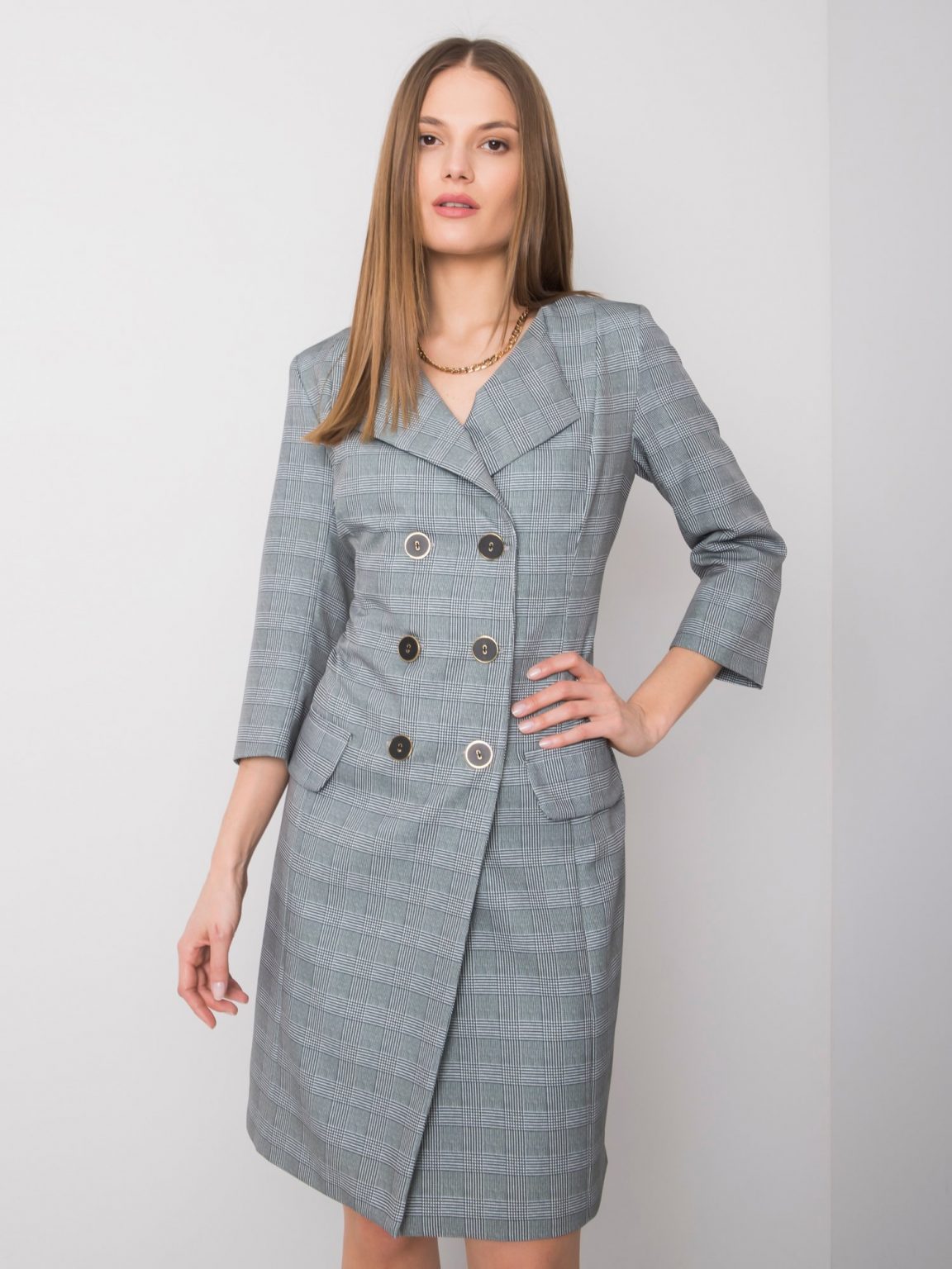 Khaki sukienka w kratkę Scarlett