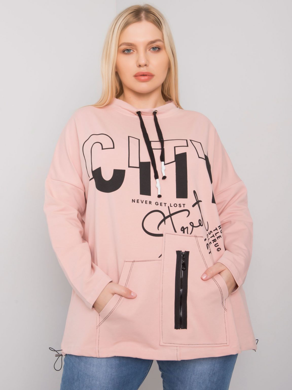 Brudnoróżowa bluza plus size bez kaptura Hackney
