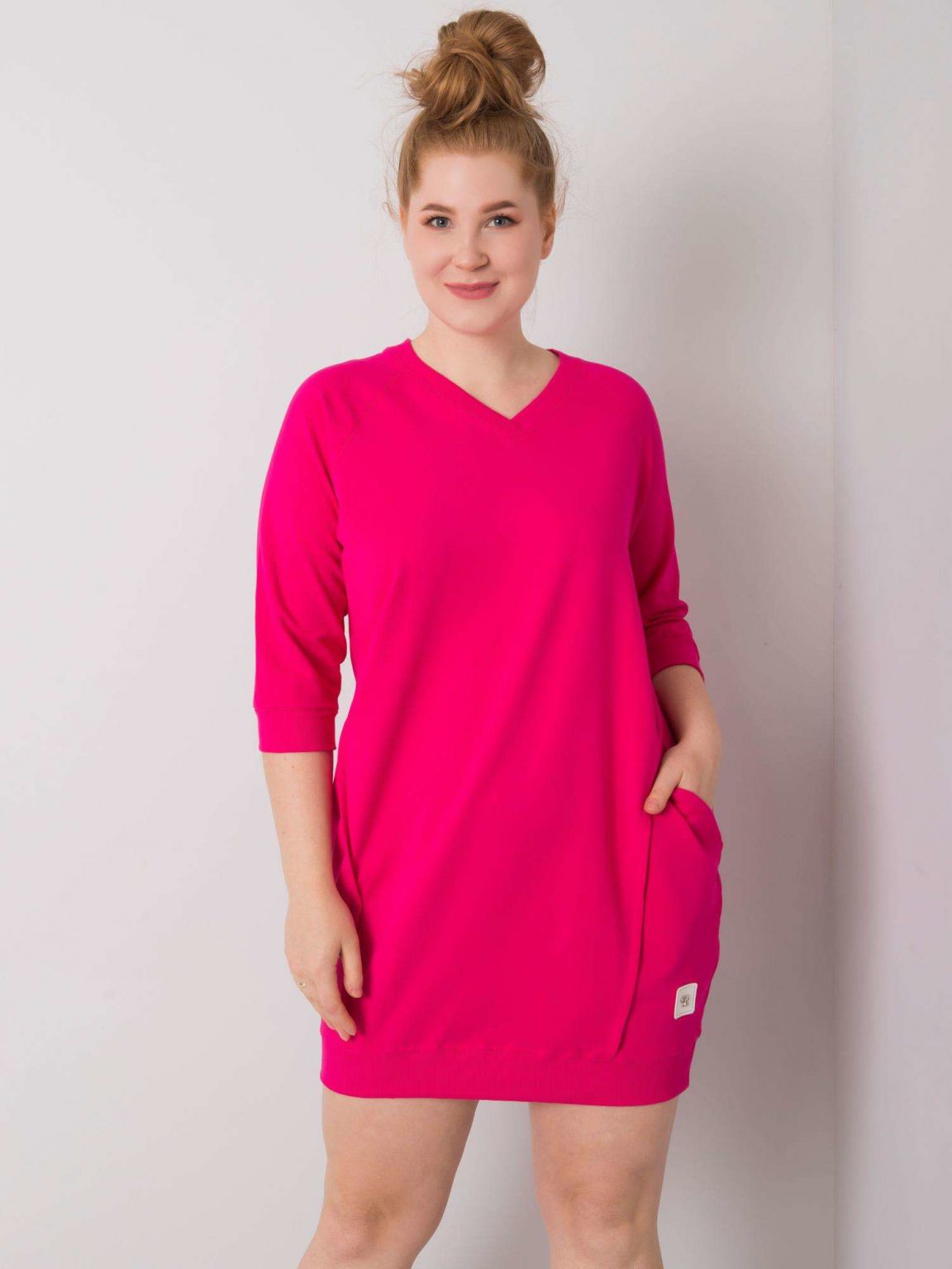 Fuksjowa bawełniana sukienka plus size Karissa
