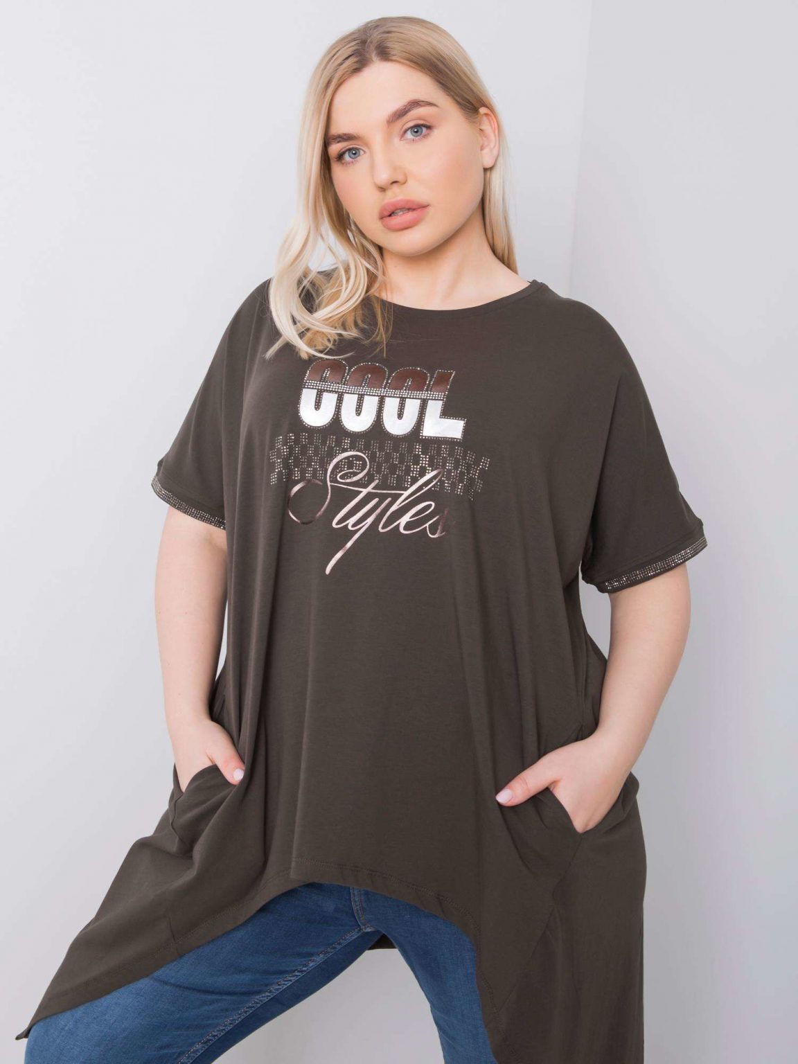 Ciemna khaki asymetryczna bluzka plus size Kendra