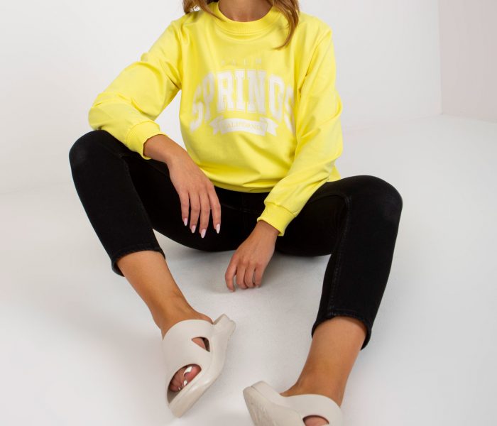 Hurtownia Zółto-biała damska bluza dresowa oversize z napisem