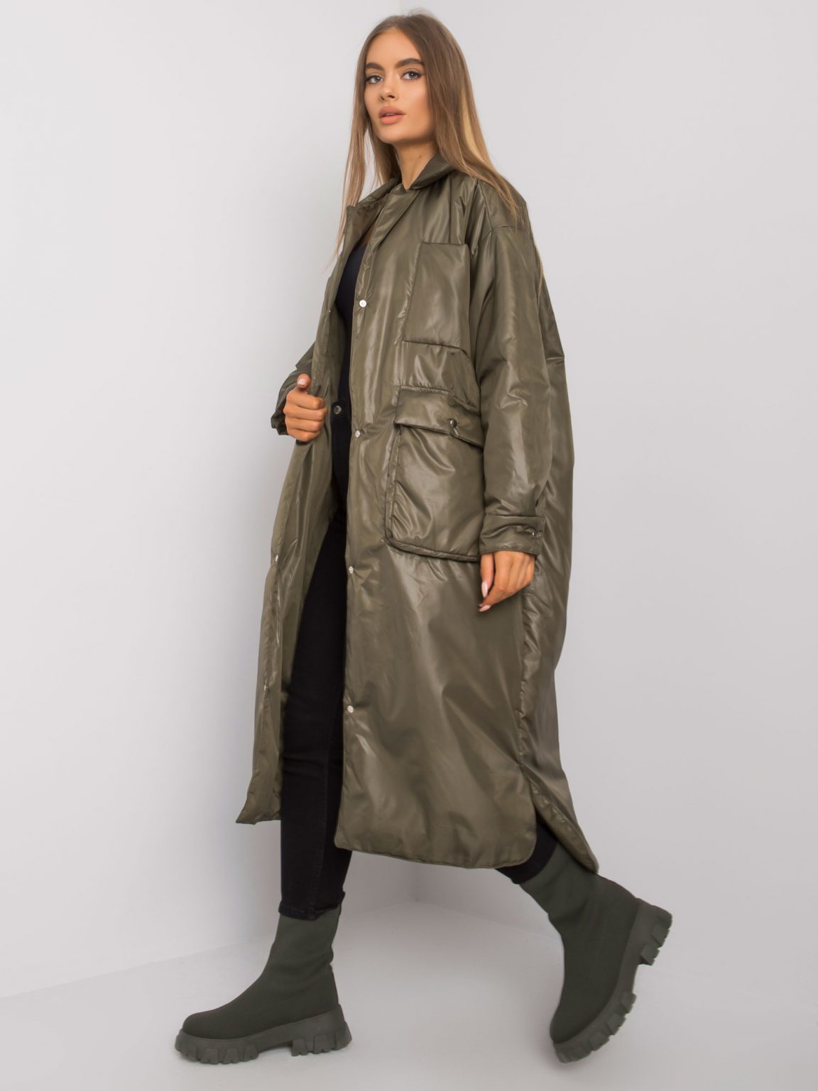 Khaki długa kurtka Lauralee