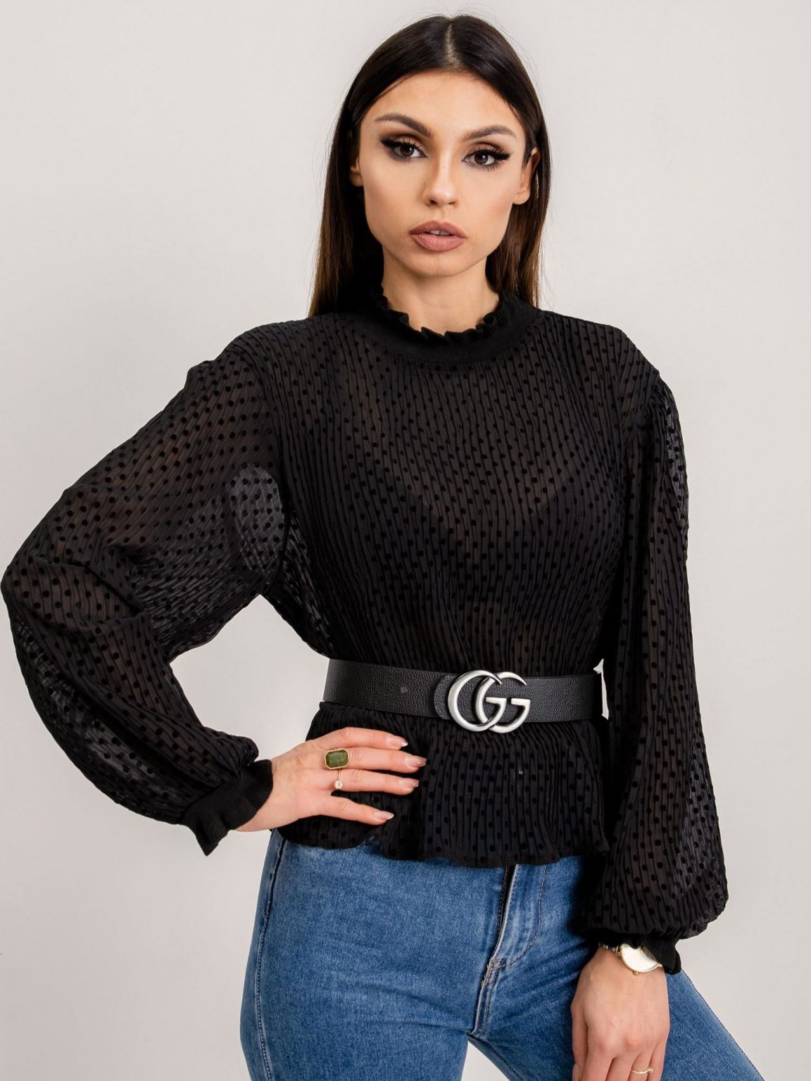 BSL Czarna bluzka w groszki